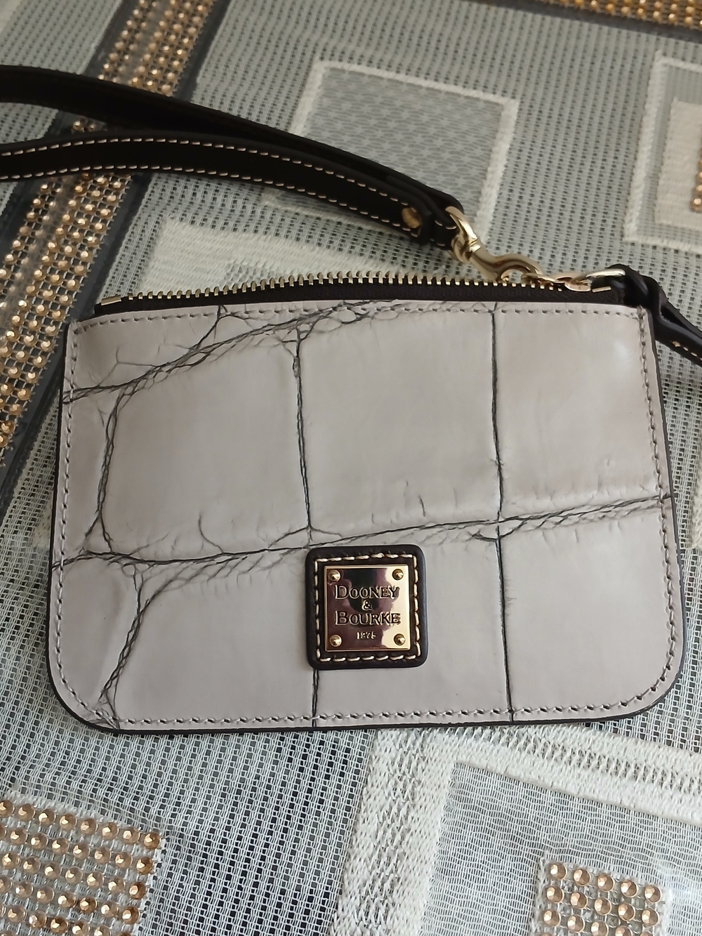 Dooney & Bourke White Croc-Embossed Wristlet with Gold Hardware Gray Wallet